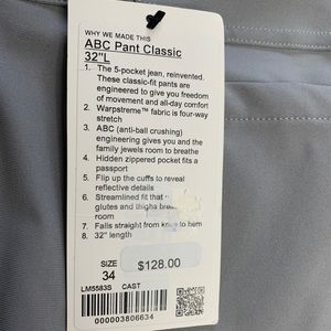 NWT Lululemon ABC pant classic waist 34 length 32